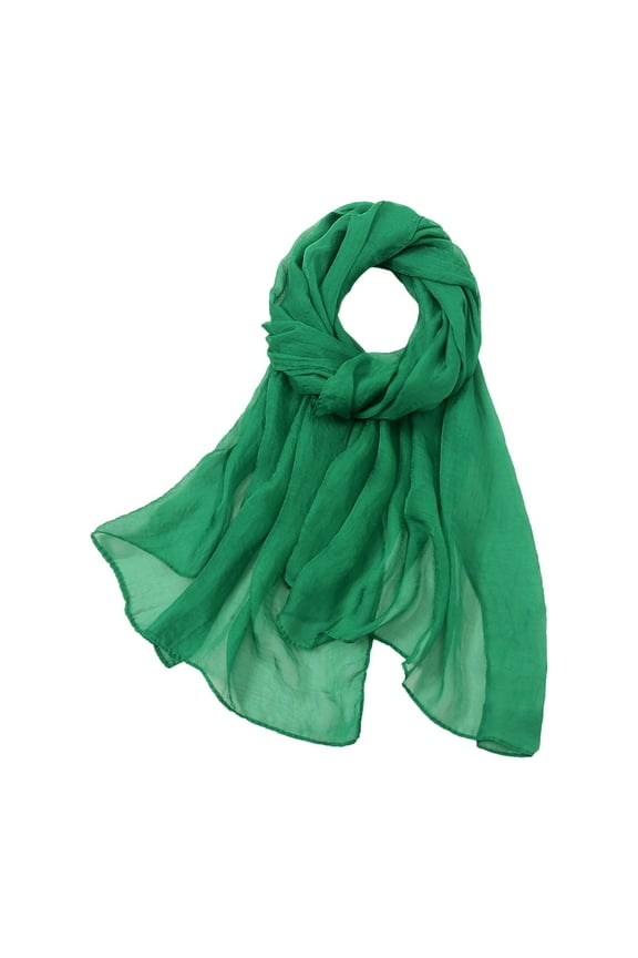 Women's Summer Casual Solid Color Sheer Chiffon Sun Scarf - Lightweight Breathable Beach Wrap for Outdoor Travel Green,One Size