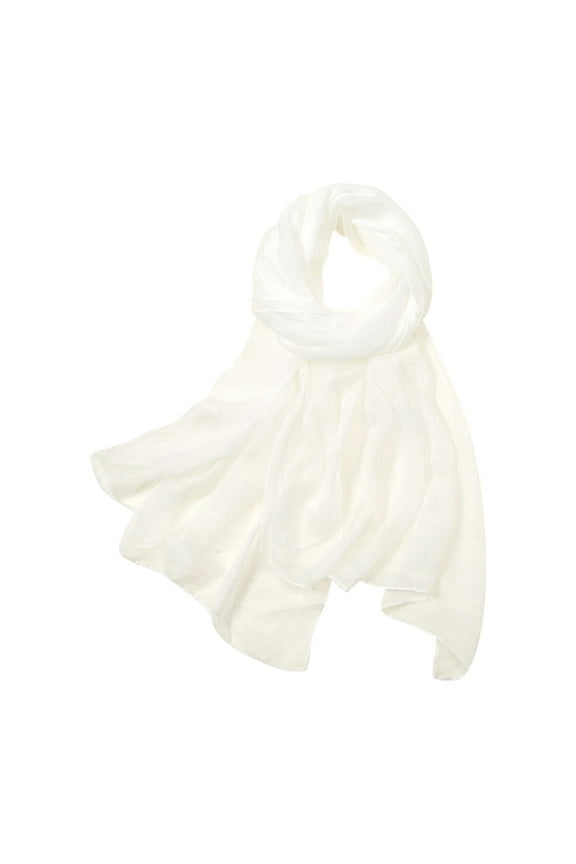 Women's Summer Casual Solid Color Sheer Chiffon Sun Scarf - Lightweight Breathable Beach Wrap for Outdoor Travel White,One Size