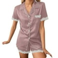 thumbnail image 1 of AWZXDE Women's Summer Solid Color Lace Trim Short Sleeve Shorts Pajama Set with Pocket Lapel Collar Sleepwear Pink,M, 1 of 4