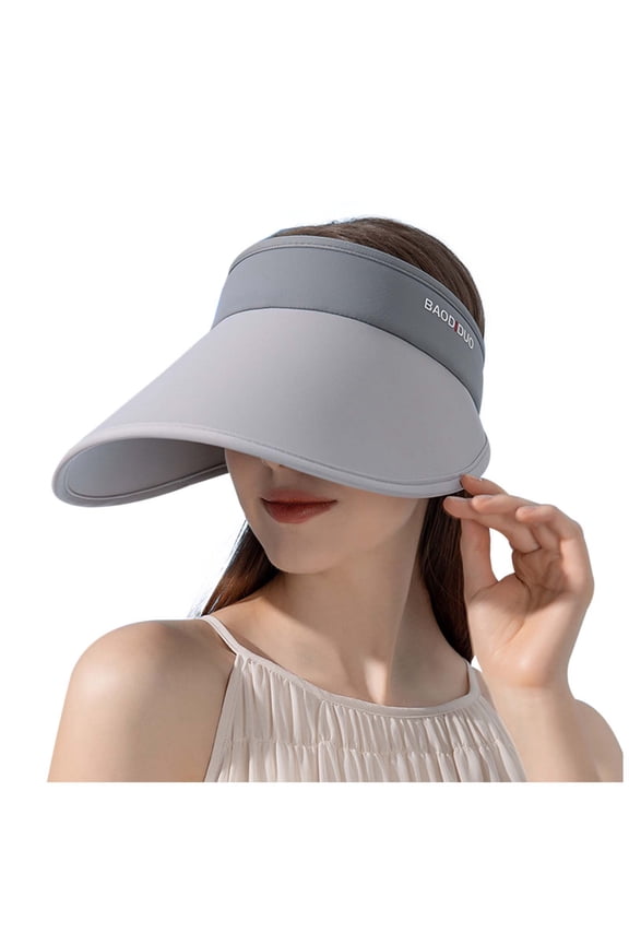 Women's Summer Solid Foldable Ice Silk Wide Brim Sun Visor, Breathable Sun Grey,One Size