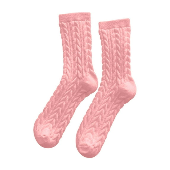 AWZXDE Women's Winter Cozy Comfortable Socks Knit Mid-Calf Thermal Sleep Socks Home Floor Slipper Socks for Women Casual Outfit Comfort Pink,One Size