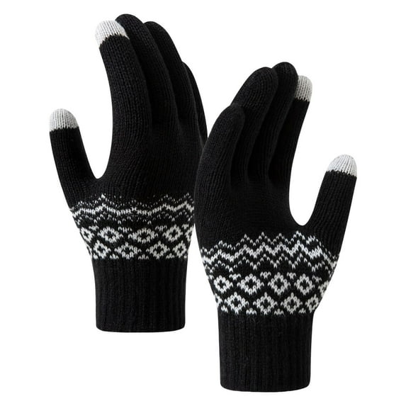 AWZXDE Women's Winter Screen Gloves Knitted Wool Thickened for Cold Riding Warmth Black,One Size