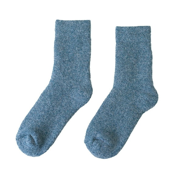 AWZXDE Women's Winter Thermal Stockings Thick Knit Mid Calf Solid Color for Indoor Outdoor Wear and Cold Weather Comfort Blue,One Size