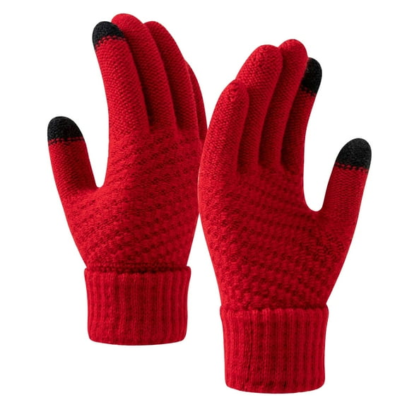 AWZXDE Women's Winter Thickened Screen Gloves - Knitted Wool for Cold Riding - Warm and Comfortable Mittens for Outdoor Activities Red,One Size