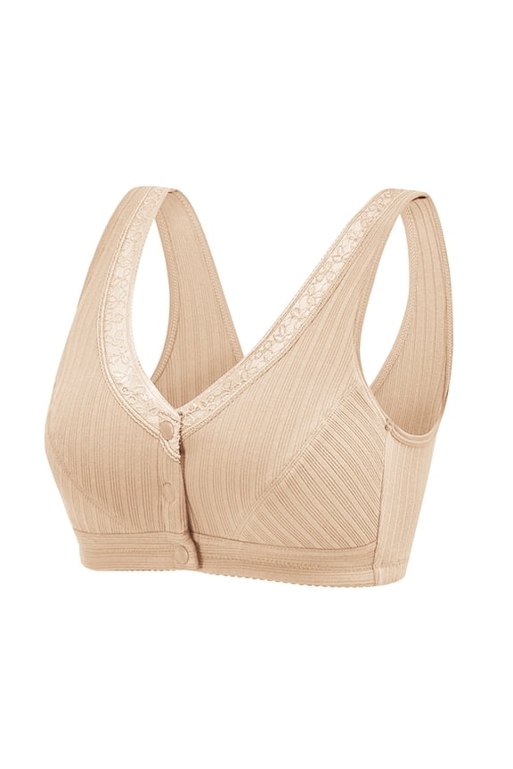 Womens Bras Plus Size Wireless Front Close T Back Seamless Unlined Bra for Large Bust Wide Strap