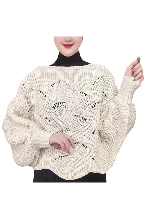 Womens Casual Solid Color Scarf Top with Knitted Detail Wide Sleeves and Ruffle Hem for a Loose Comfortable Layering Beige,One Size