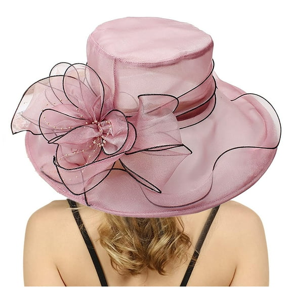 AWZXDE Womens Dress Hat With Wide Leaf Flower Beach Hats For Women Bridal Shower Sun Block Elegant And Casual Brown
