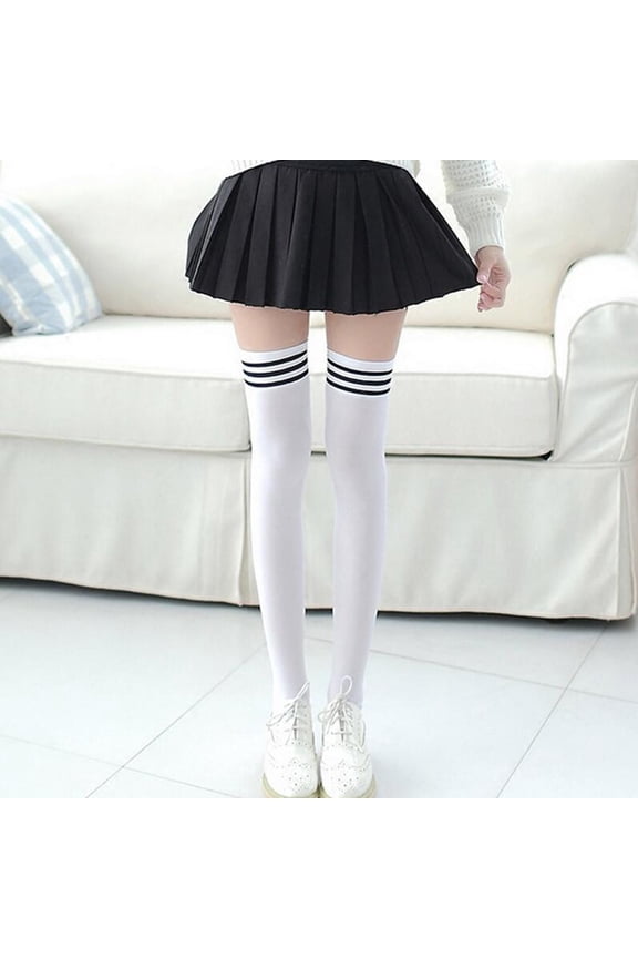 Womens High Socks Over The Knee Thigh High Long Socks Solid Fashion Non-Rolling knee high socks White