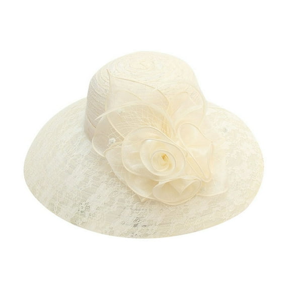 AWZXDE Womens Lace Mesh Flower Large Brim Hat Childrens Summer Beach Sun Hat Fishermans Hat For Sun Shade Beige