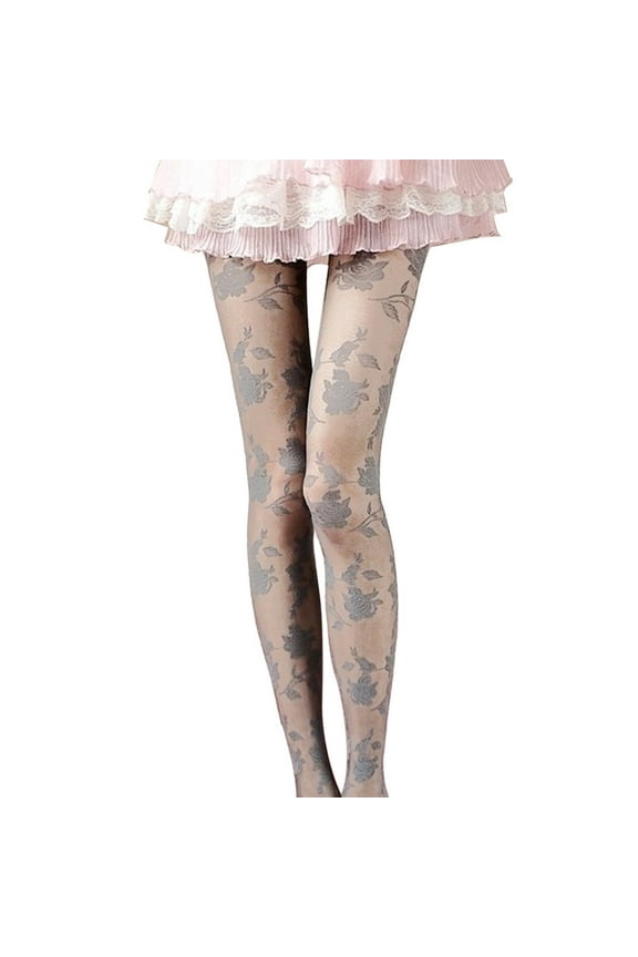 Womens Rose Pattern Full Stockings Lingerie Body Stockings Fashion Casual Elegant Daily Wear womens socks Grey