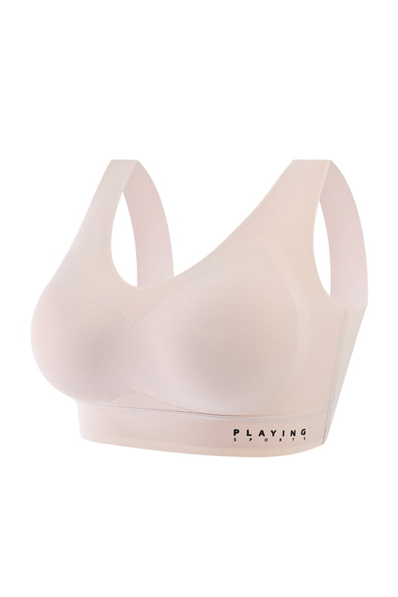 Womens Seamless Underwear Wireless Vest Style Ice Silk Racerback Sports Sleep Latex Bra Beige,M