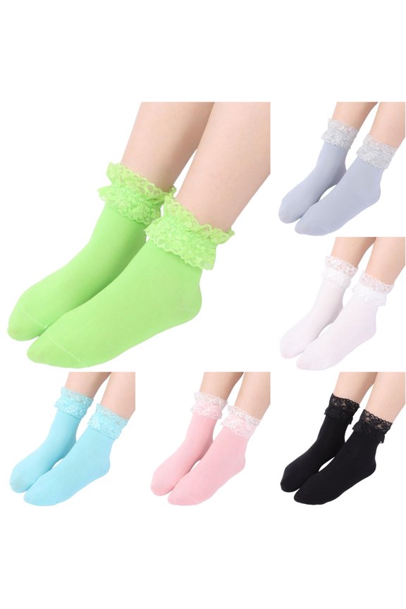 Womens Socks Short Daily Casual Versatile Fashion Lace Cotton Mid Calf Solid Short Socks