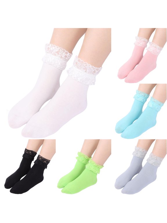 Womens Socks Short Daily Casual Versatile Fashion Lace Cotton Mid Calf Solid Short Socks