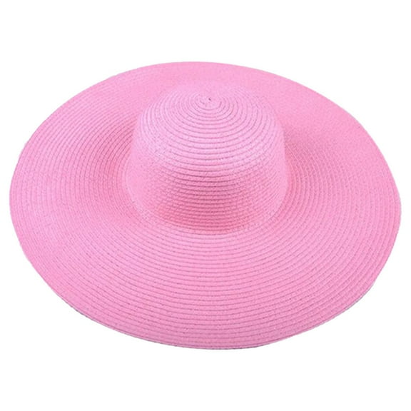 AWZXDE Womens Solid Color Large Brimmed Straw Hat Sun Hats For Women Floppy Wide Brim For Beach And Sun Block Pink