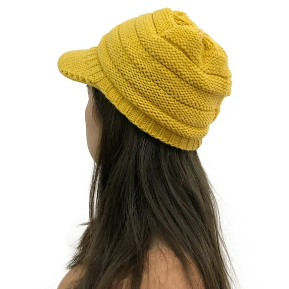 AWZXDE Womens Solid Color with Brim Design Casual Versatile Fashion Street Youth Style Knitted Hat for Outings Yellow,One Size
