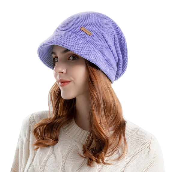 AWZXDE Womens Winter Hats Wide Brim Ear Protection Cozy Outdoor Warm Slouchy Cap Comfortable For Daily Wear Purple
