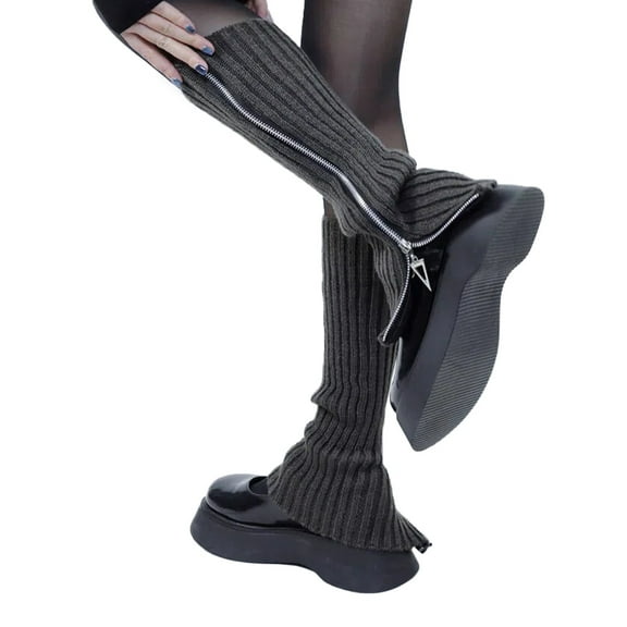AWZXDE Zipper Style Leg Warmers for Women Stackable Boot Winter Knitted Comfortable Fashion Dark Gray,One Size
