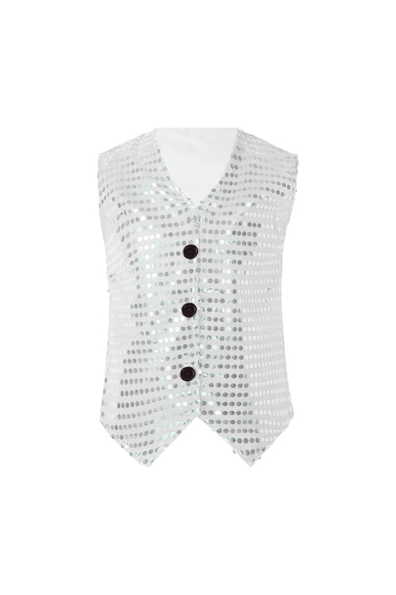 and Shine Sequin Glitter Vest Top for Toddler Girls and Boys Party Carnival Casual Wear Silver,4-5 Years