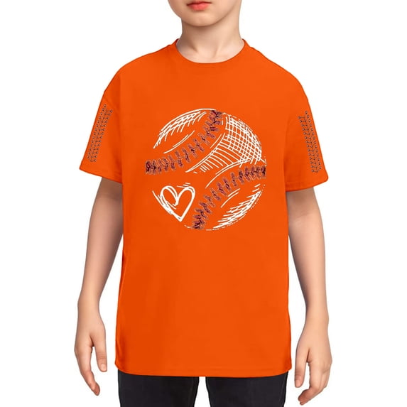 AWZXDE boys tops Baseball Graphic T Shirt Short Sleeve Crewneck Cute Athletic Casual Shirt For Kids Boys And Girls Orangeï¼8-9 Years