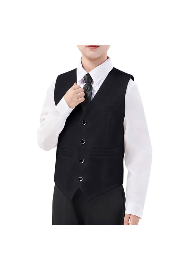 boys vest For Formal Occasions Wedding Pageant Performance Elegant Sleeveless Adjustable Back Vest For Boys 3-17Y Black,3-4 Years