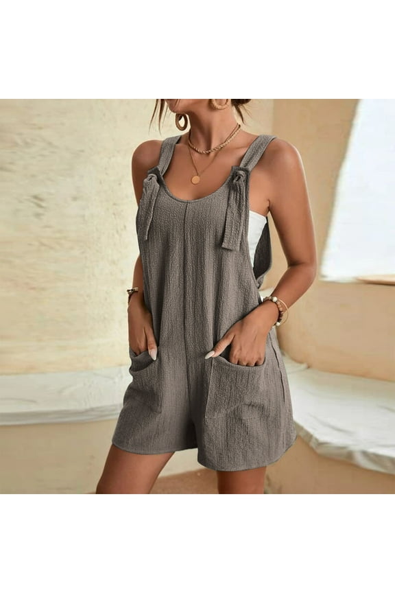 Women's Jumpsuits, Rompers & Overalls , Womens Fashion Summer Solid Casual Sleeveless Suspender Short Jumpsuit