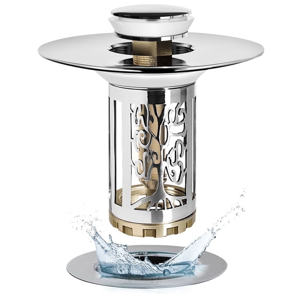 AWzzz Bathroom Sink Drain Strainer, Pop up Bathroom Sink Stopper with Removable Hair Catcher Basket, Universal for 1.06 to 1.6in Drain, Silver