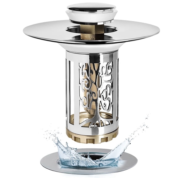 AWzzz Bathroom Sink Drain Strainer, Pop up Bathroom Sink Stopper with Removable Hair Catcher Basket, Universal for 1.06 to 1.6in Drain, Silver