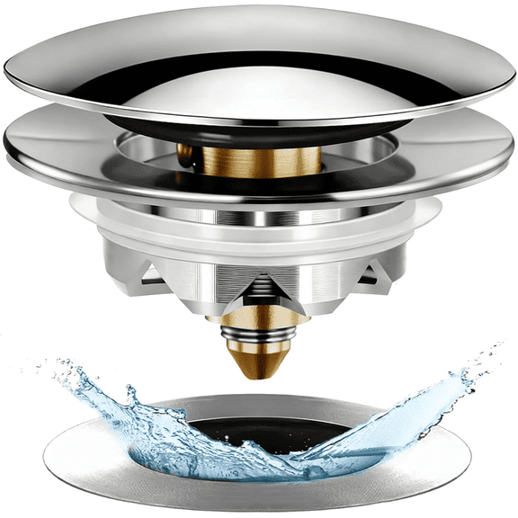 AWzzz Bathtub Drain Stopper, Pop up Tub Stopper and Cover, Universal for 1.45 to 1.8in Drain, Replaces Old Plug, All-Metal, Chrome Silver