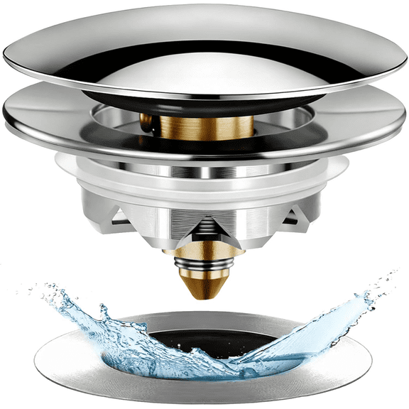 AWzzz Bathtub Drain Stopper, Pop up Tub Stopper and Drain Cover, Universal for 1.45 to 1.8in Drain, Replaces Old Drain Plug, Chrome Silver