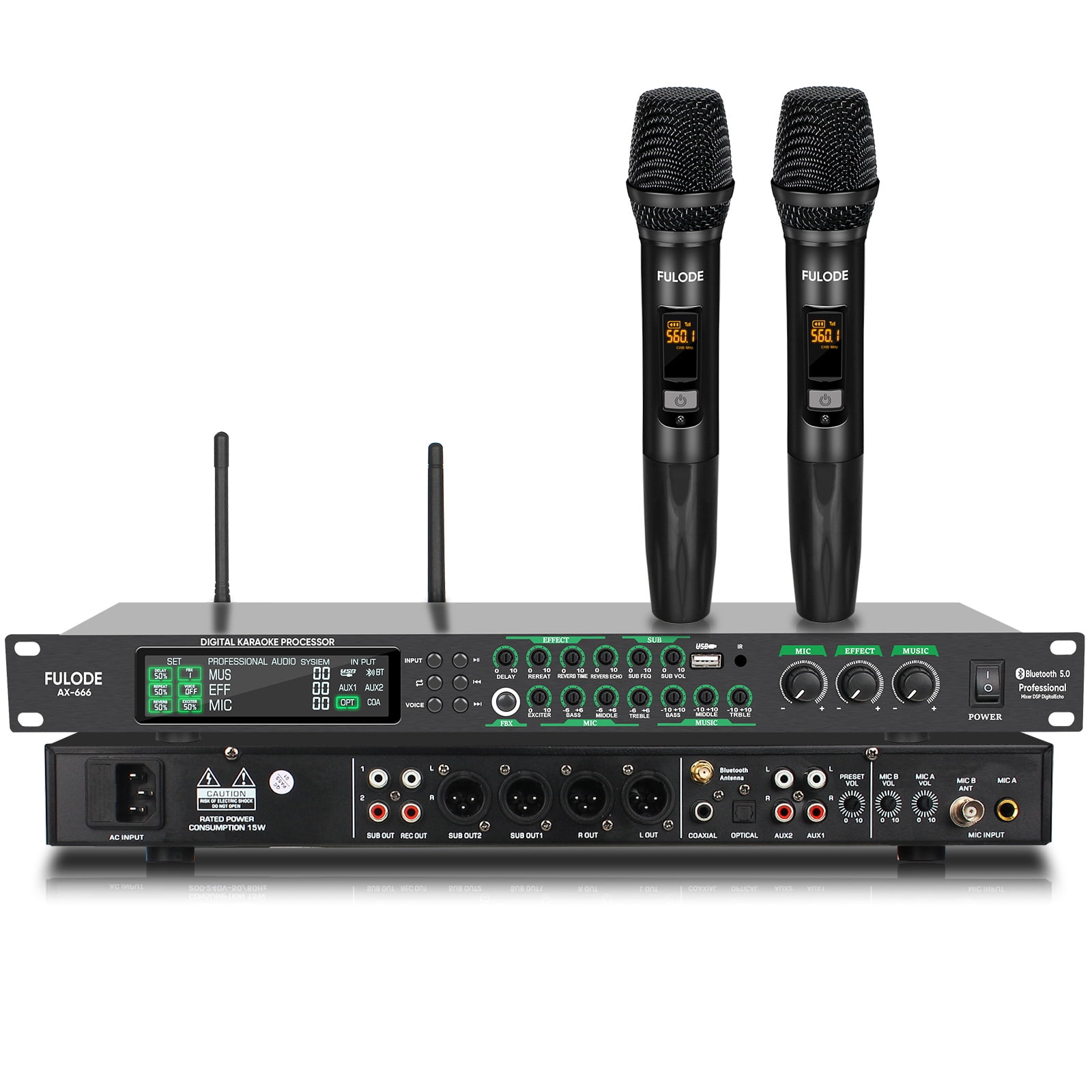 AX-666 Professional Karaoke Processor KTV Mixer with Dual Wireless ...