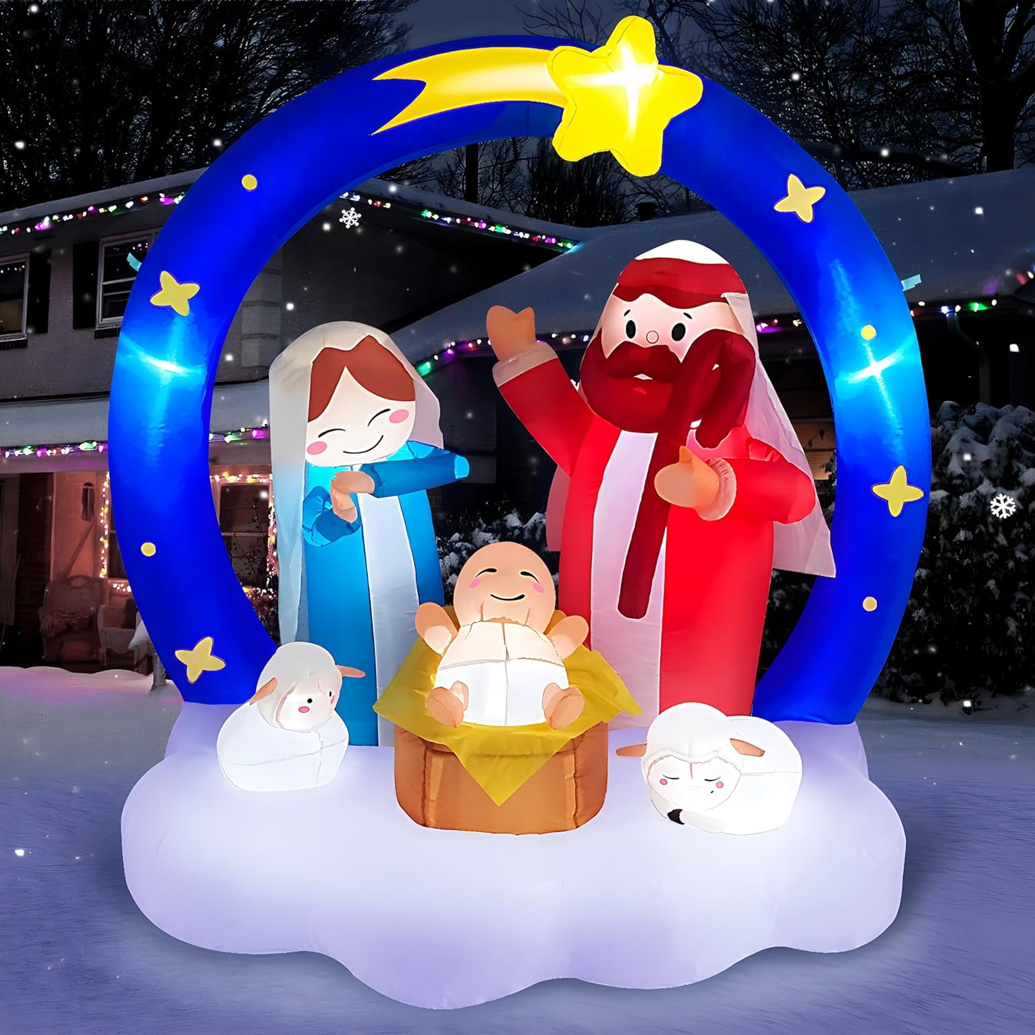 AX 6FT Christmas Inflatables Nativity Scene Outdoor Decorations, Bright ...
