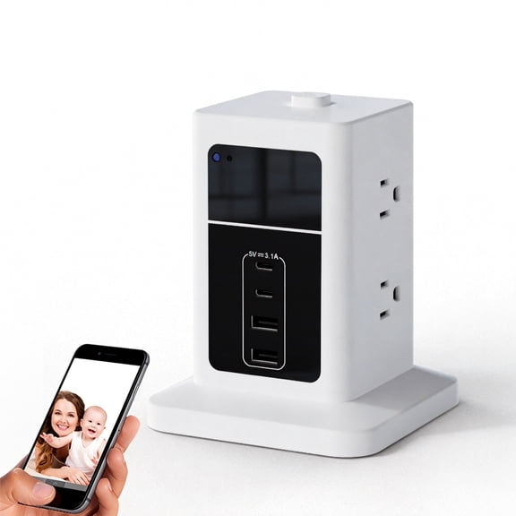 AX NANNY CAM 4K HD WiFi Camera, 160 Ultra Wide Angle with Night Vision, Motion Detection & Power Strip Tower for Home & Office