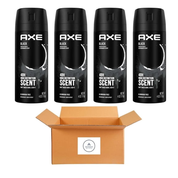 AXE Apollo Body Spray Deodorant for Long-Lasting Odor Protection, Sage & Cedarwood Deodorant for Men Prefect Gift Set Box (Pack of 4) By AHSR Products (Black)