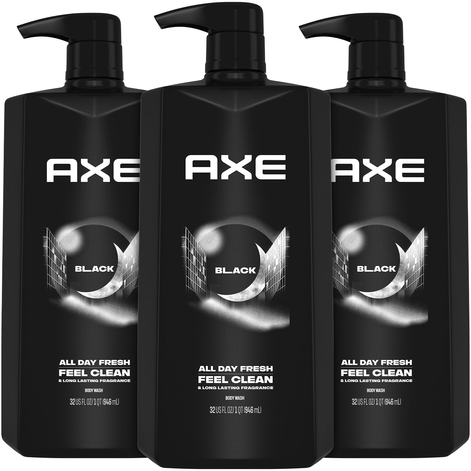 AXE Men's Body Wash, Black, 3-Pack – 3-in-1 Body, Face & Hair Wash