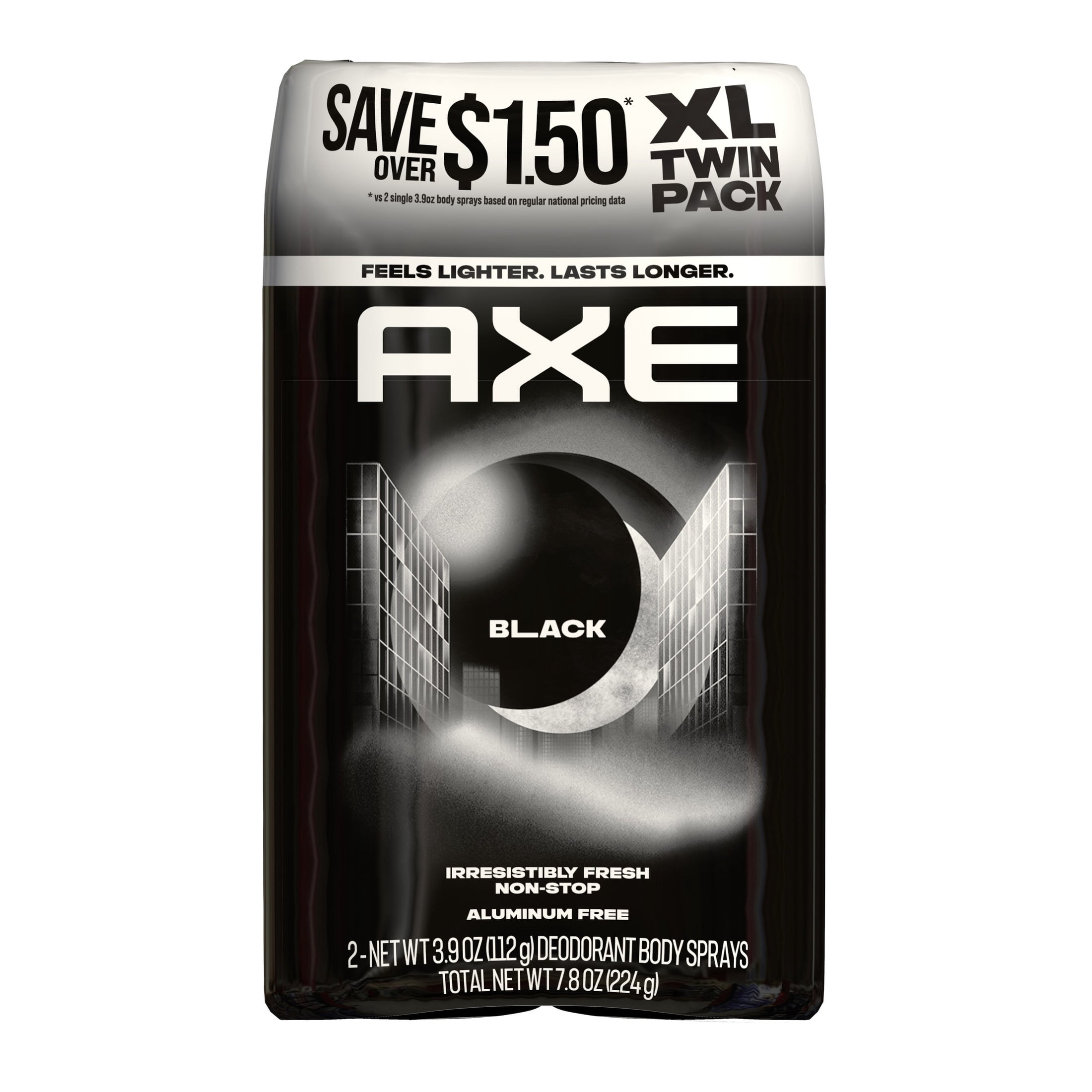 AXE Body Spray 48 Hour All Over Fresh Black Aluminum Free ,3.9 oz Twin