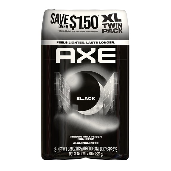 AXE Body Spray 48 Hour All Over Fresh Black Aluminum Free ,3.9 oz Twin