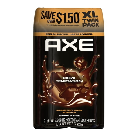 AXE Body Spray 48 Hour All Over Fresh Dark Temptation Aluminum Free, 3.9 oz Twin