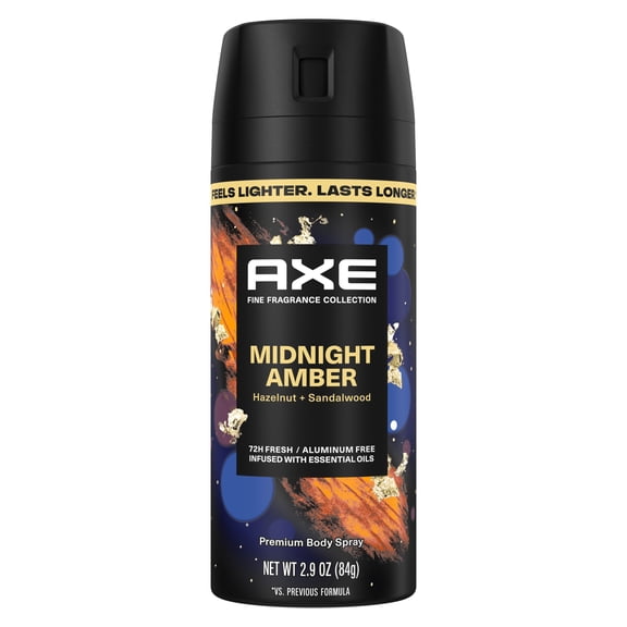 Axe Fine Fragrance Collection Body Spray 72 Hour Freshness Midnight Amber Aluminum Free, 2.9 oz
