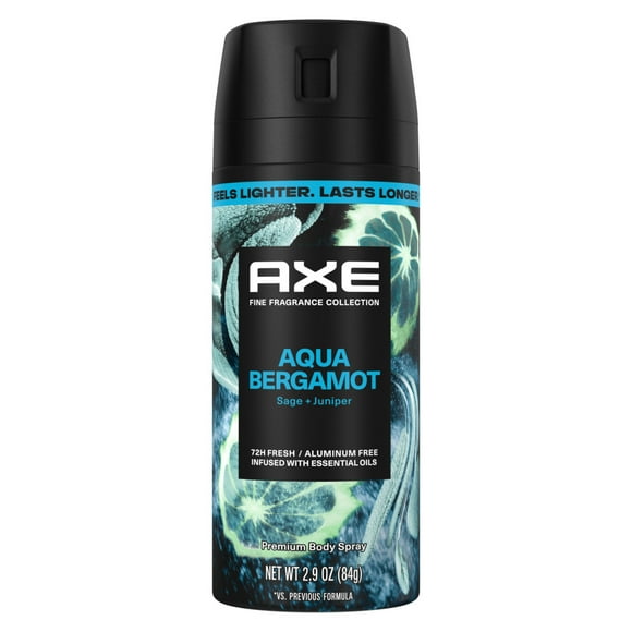 AXE Fine Fragrance Collection Body Spray 72 Hour Freshness Aqua Bergamot Aluminum Free, 2.9 oz