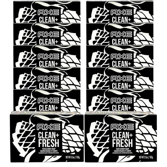 AXE Bar Soap for Men | Clean + Fresh | Moisturizing Bar Soap for Face and Body | 3.5 Oz (100g) x (Pack of 12)