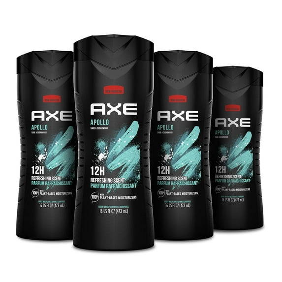 AXE Body Wash Apollo 4 HYZ01 Count for Long Lasting Freshness Sage & Cedarwood Men's Body Wash with Odor-Busting Prebiotics 16 oz