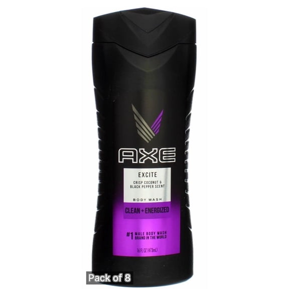 AXE Body Wash for Men, Excite 16 fl oz Bottle (Pack of 8)