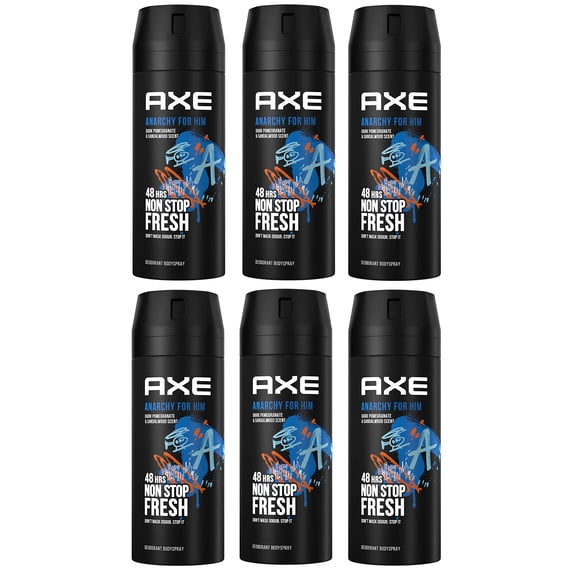 AXE Deodorant Body Spray Anarchy 150 Ml/5.07 Oz (Pack of 6)