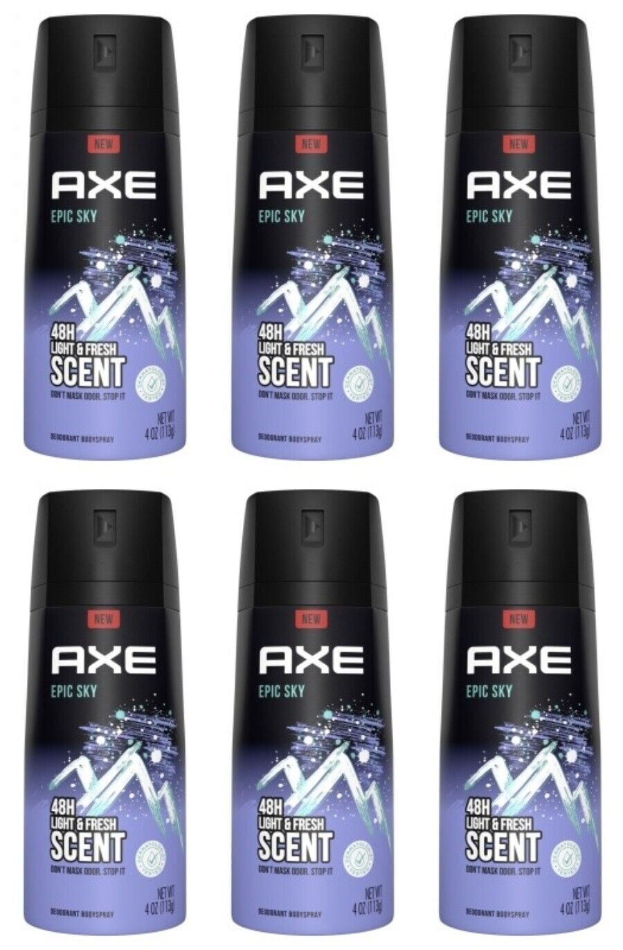 AXE Deodorant Bodyspray - EPIC SKY 48H Light & Fresh Scent - Aluminum Free Deodorant Stick for Men- 6 Pack