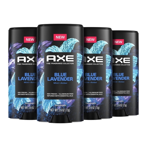 AXE Fine Fragrance Collection Deodorant Stick Blue Lavender 4 count With 48H Freshness and Odor Protection Deo Stick Infused with Lavender, Mint, and Amber Essential Oils 2.6 oz