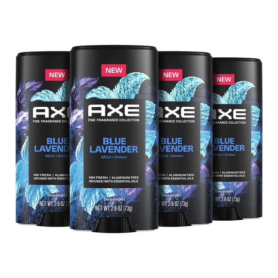 AXE Fine Fragrance Collection Deodorant Stick Blue Lavender 4 count With 48H Freshness and Odor Protection Deo Stick Infused with Lavender, Mint, and Amber Essential Oils 2.6 oz