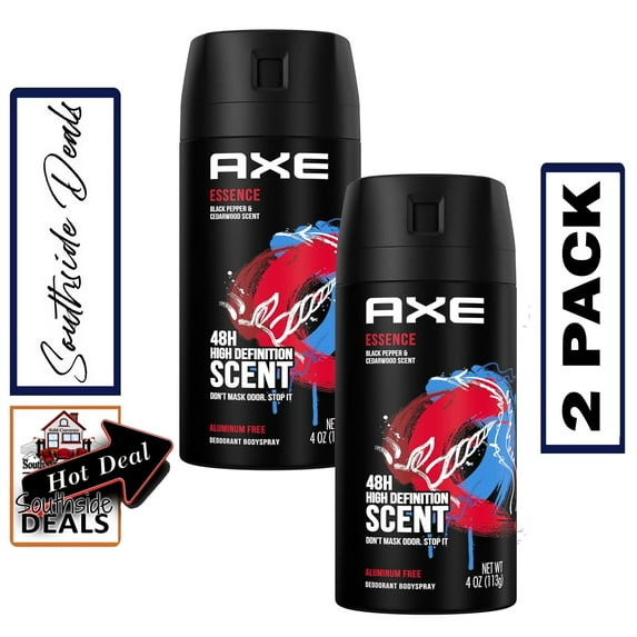 AXE Long-Lasting Body Spray Deodorant: Essence of Black Pepper & Cedarwood for Men, Aluminum-Free Formula, 4 Ounce - Ultimate Odor Protection, Pack of Two