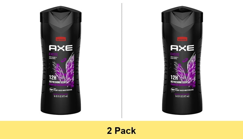 AXE Men's Liquid Body Wash 12H Refreshing Scent Excite Crisp Coconut & Black Pepper, 16 oz - 2 Pack