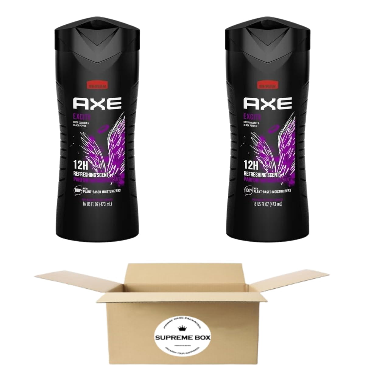 AXE Men's Liquid Body Wash 12H Refreshing Scent Excite Crisp Coconut & Black Pepper Scent-16 oz. Each - Pack of 2 (32 oz in total) C6