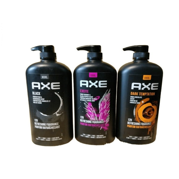 AXE Mens Liquid Body Wash & Shower Gel Excite-Dark Temptation-Black 33.8 oz 3 Pk